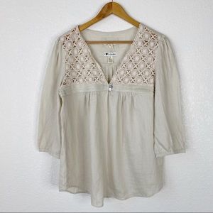 Malvin I Love Linen Tan Crochet 100% Linen Blouse